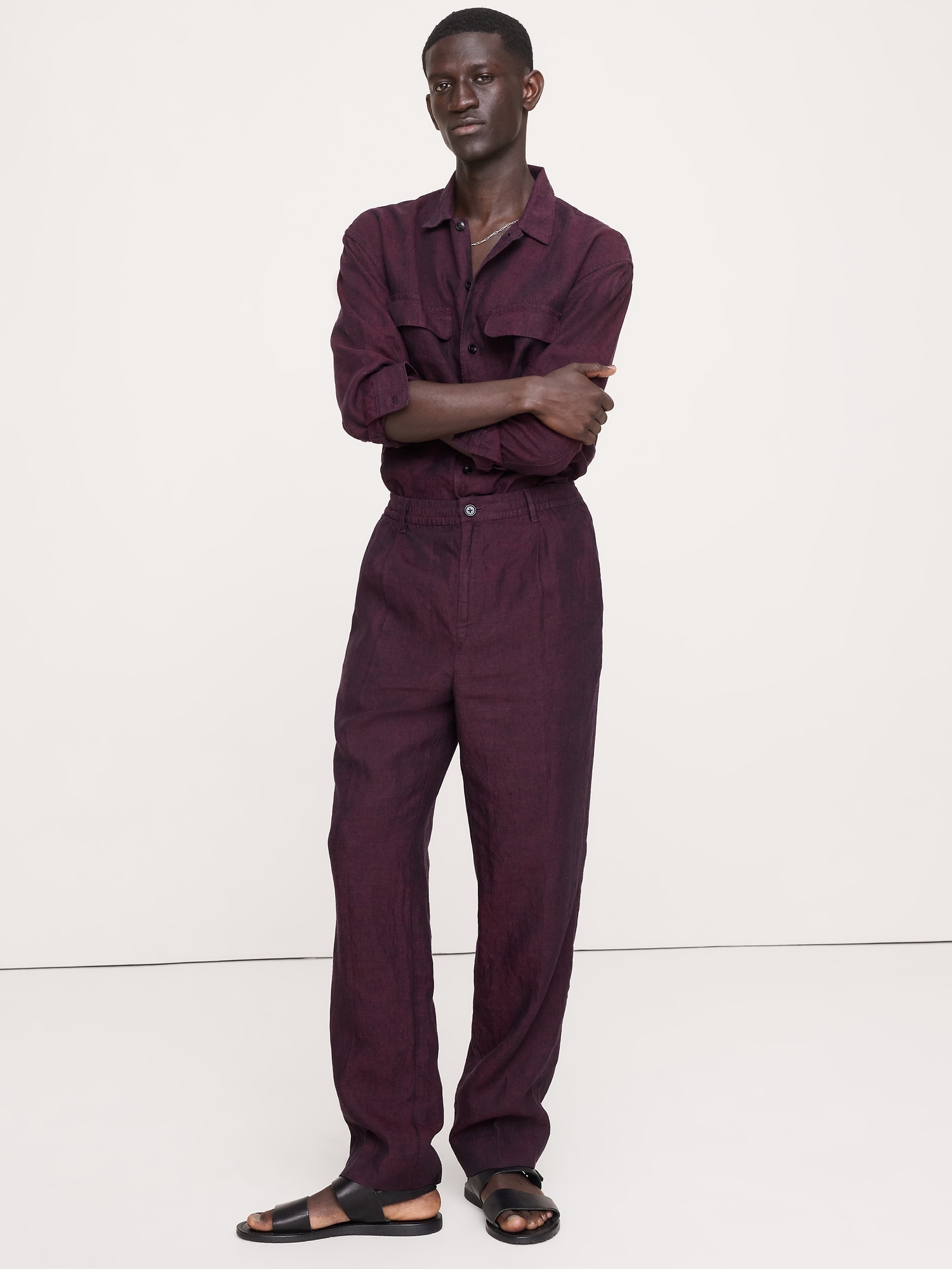 Image number 1 showing, Straight Linen Pull-On Dress Pant