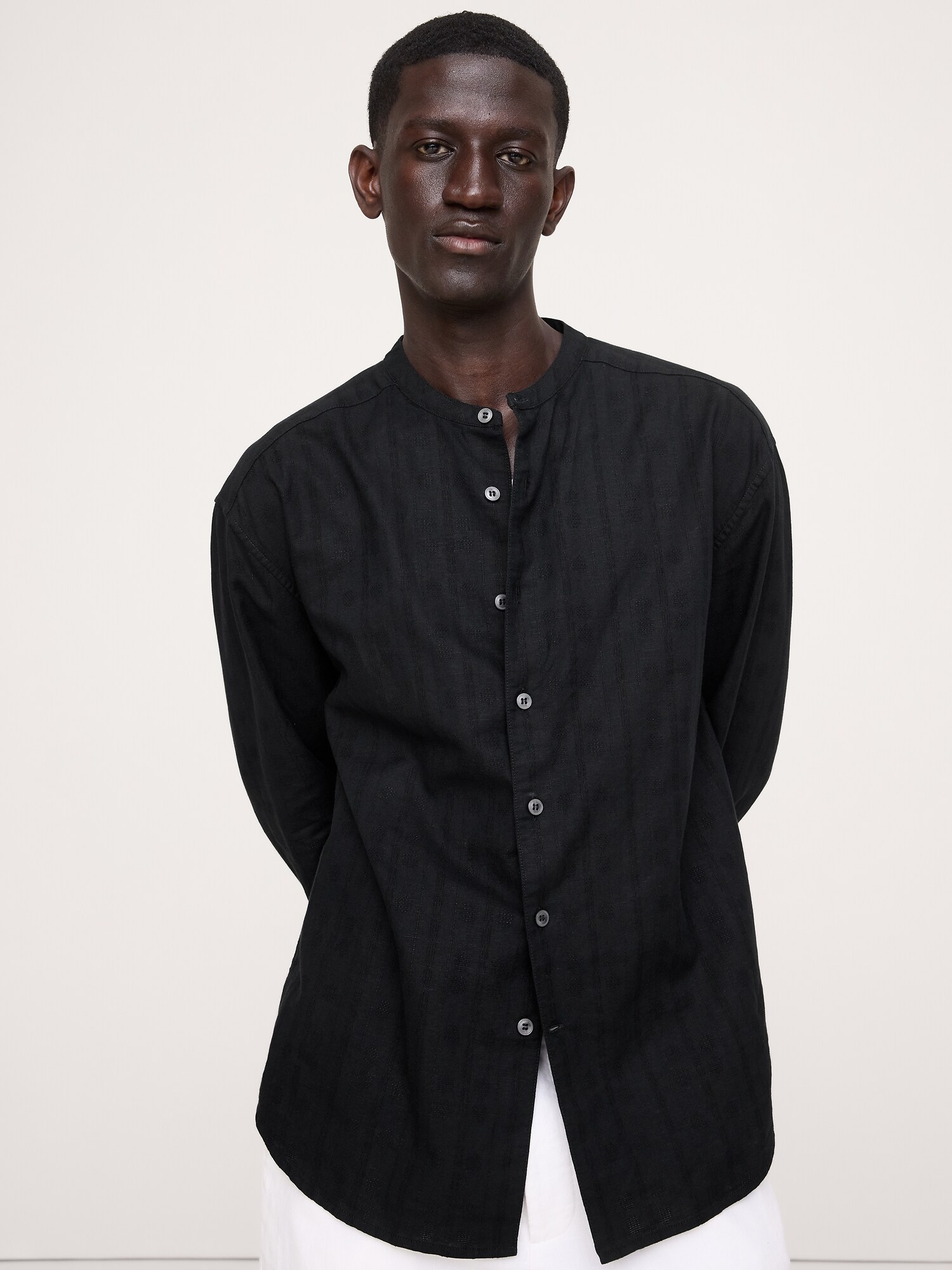 Image number 4 showing, Relaxed-Fit Cotton-Linen Banded-Collar Shirt