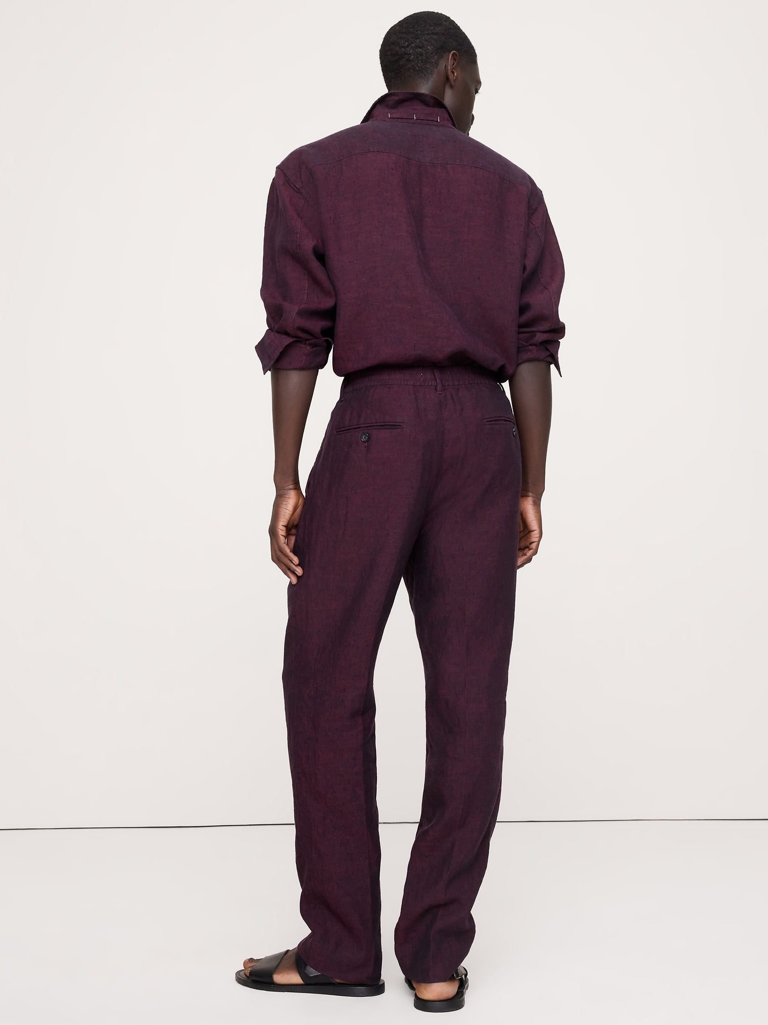 Image number 3 showing, Straight Linen Pull-On Dress Pant