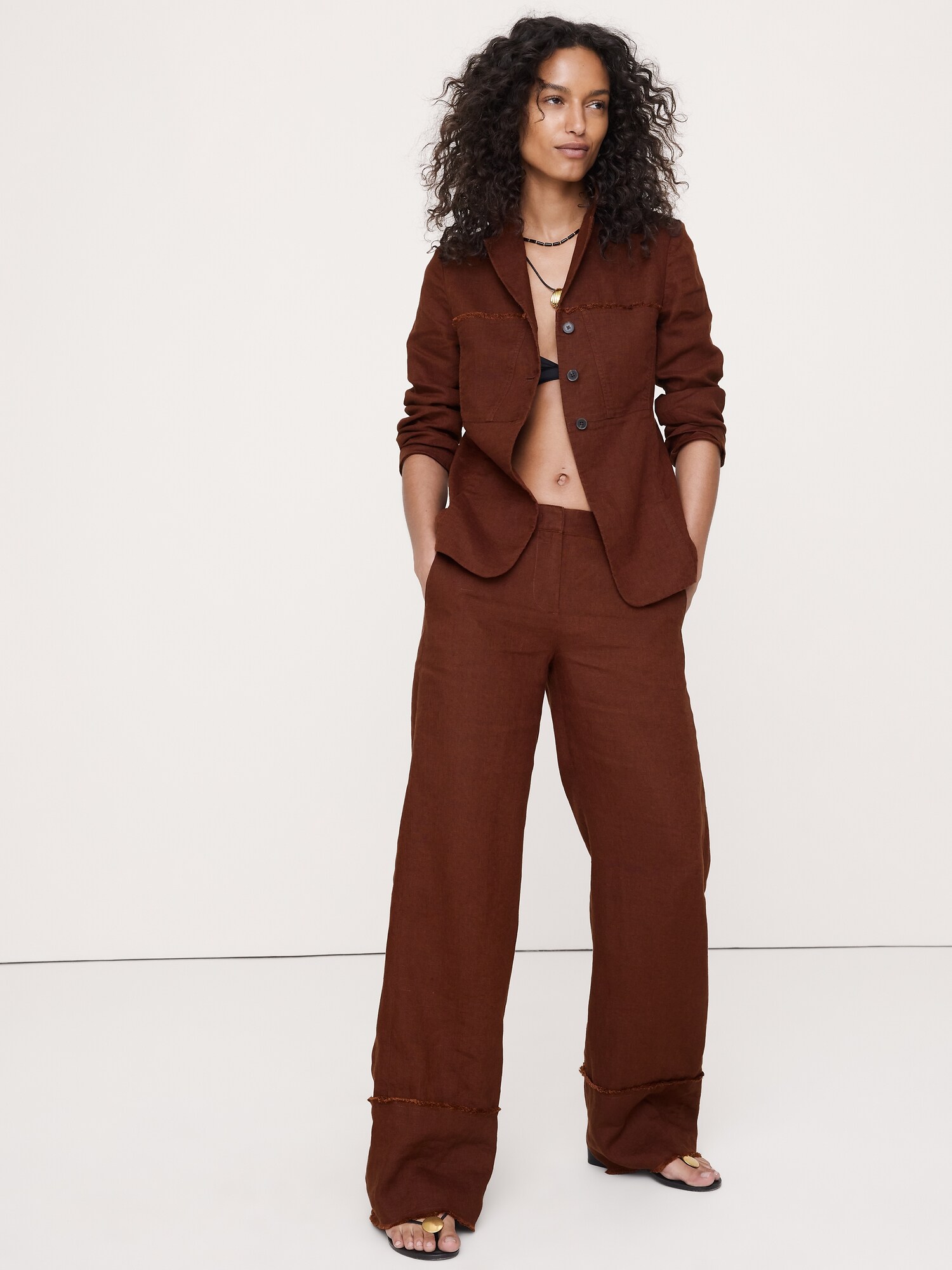 Image number 1 showing, The Everyday Wide-Leg Pant in Fringe-Hem Linen