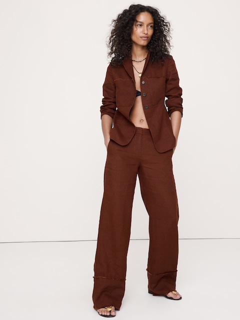 PANTALON À JAMBE LARGE À OURLET À FRANGES DE TOUS LES JOURS EN LIN