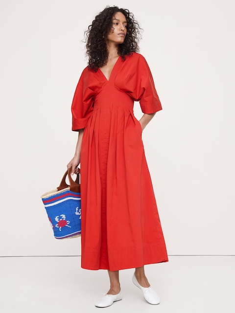 ROBE LONGUE À PLIS EN COTON EXTENSIBLE