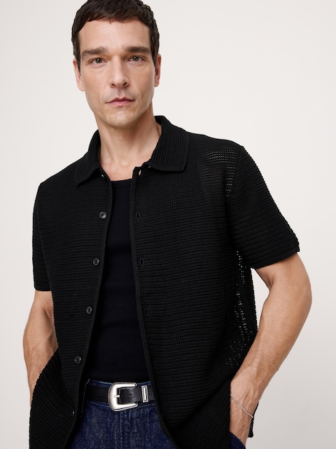 CARDIGAN POLO EN COTON À MAILLES