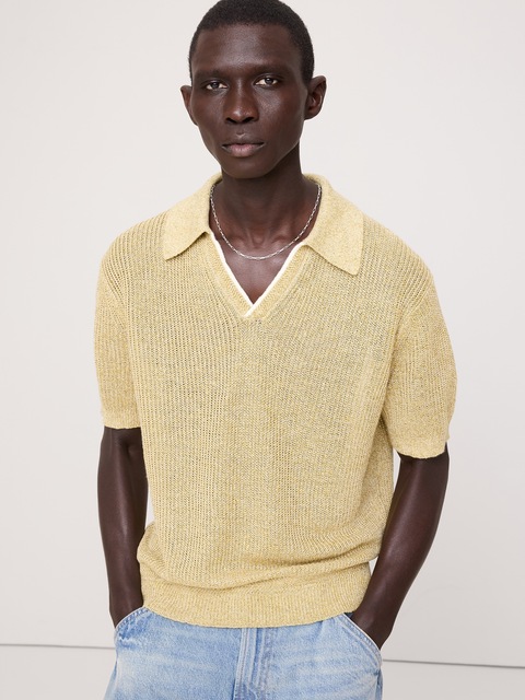 POLO EN LIN ET COTON À COL POLO TRICOTEUSE