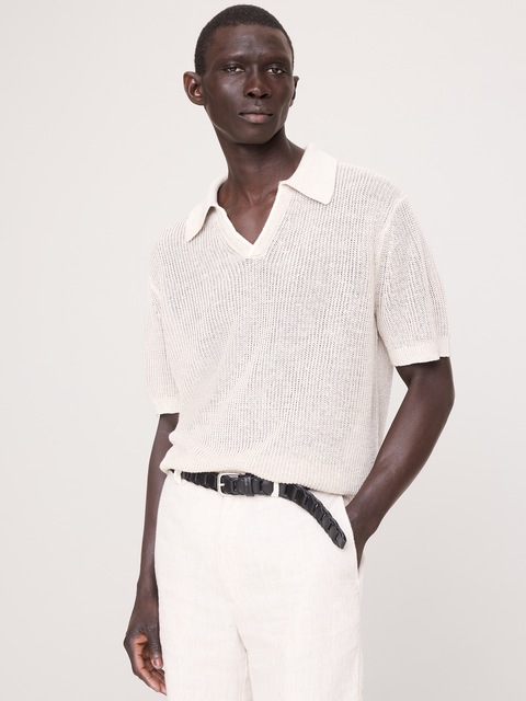 POLO EN LIN ET COTON À COL POLO TRICOTEUSE
