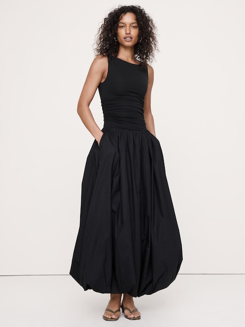 ROBE EN JERSEY ET POPELINE DE COTON À OURLET BALLON