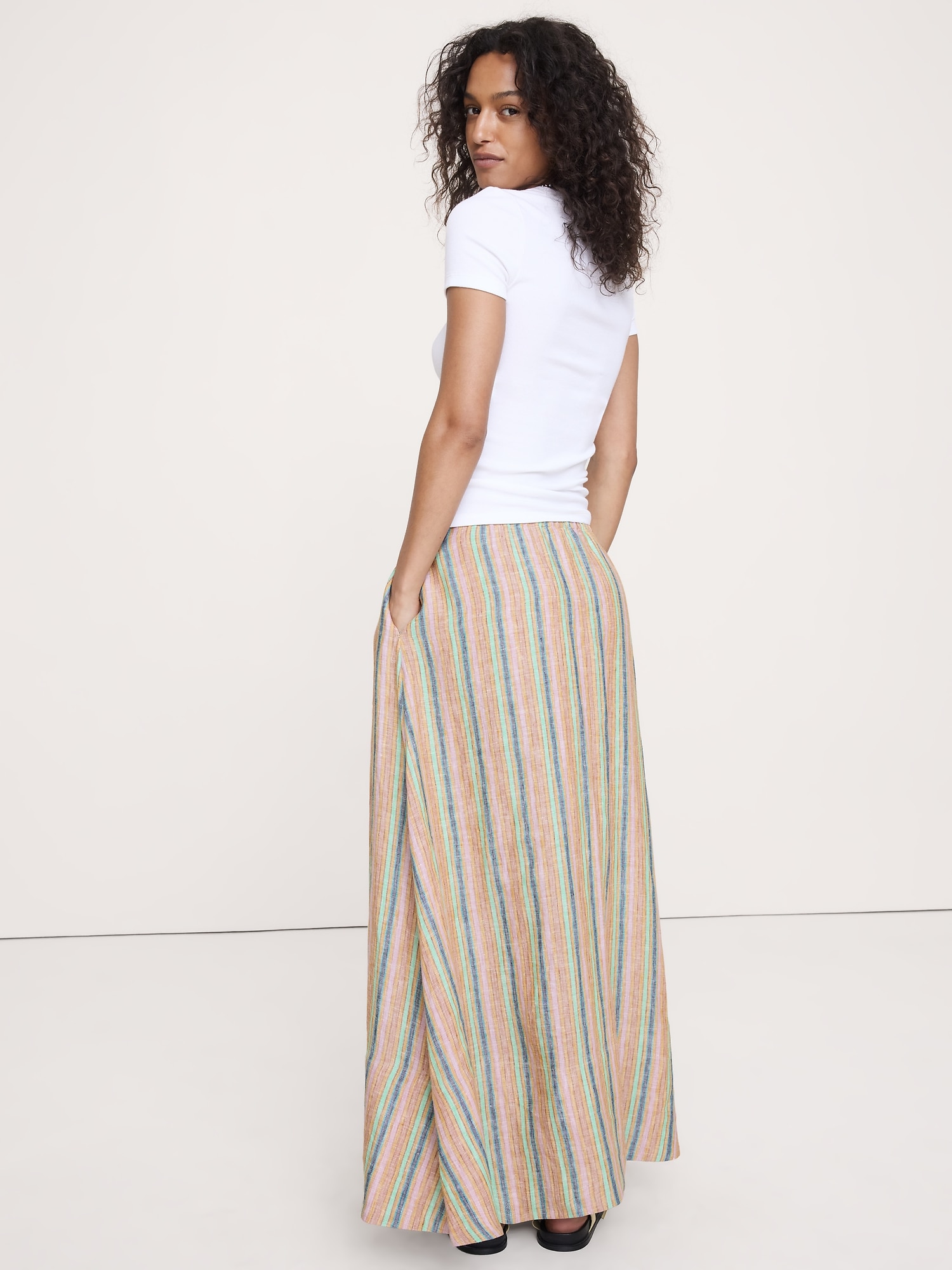 Image number 3 showing, Linen Drawstring Maxi Skirt
