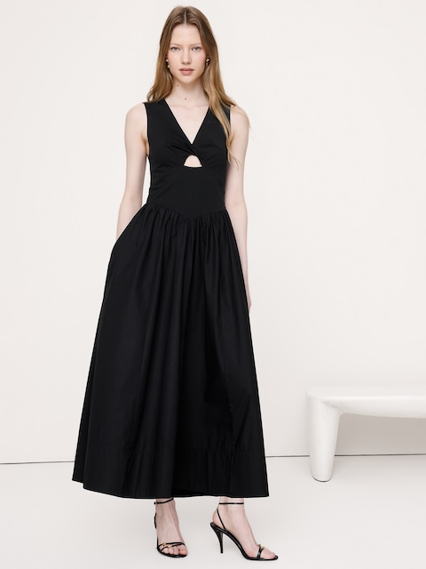 ROBE LONGUE EN JERSEY ET POPELINE DE COTON À DÉCOUPES