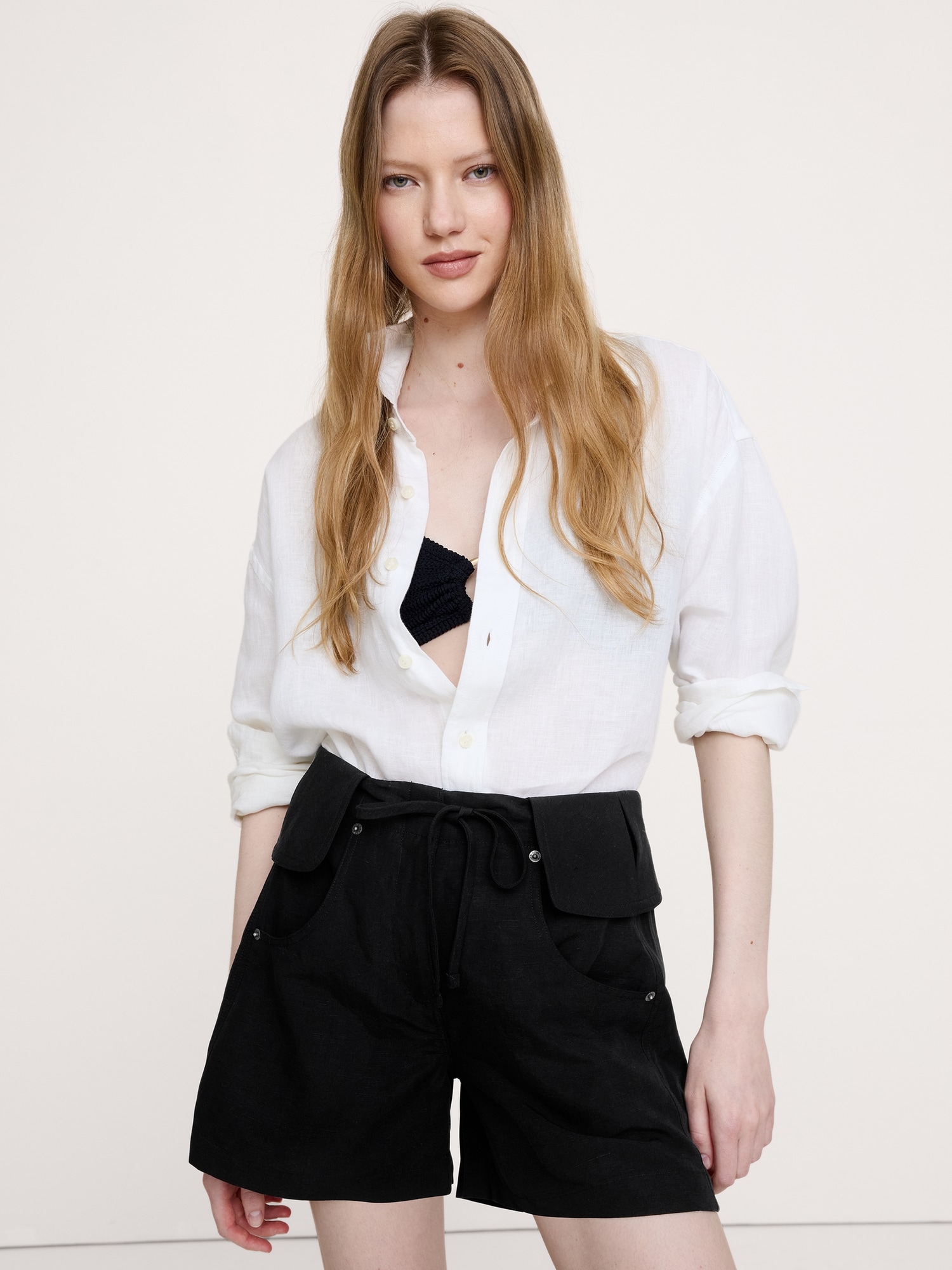 Image number 4 showing, 4" TENCEL™-Linen Short with Foldover Waistband