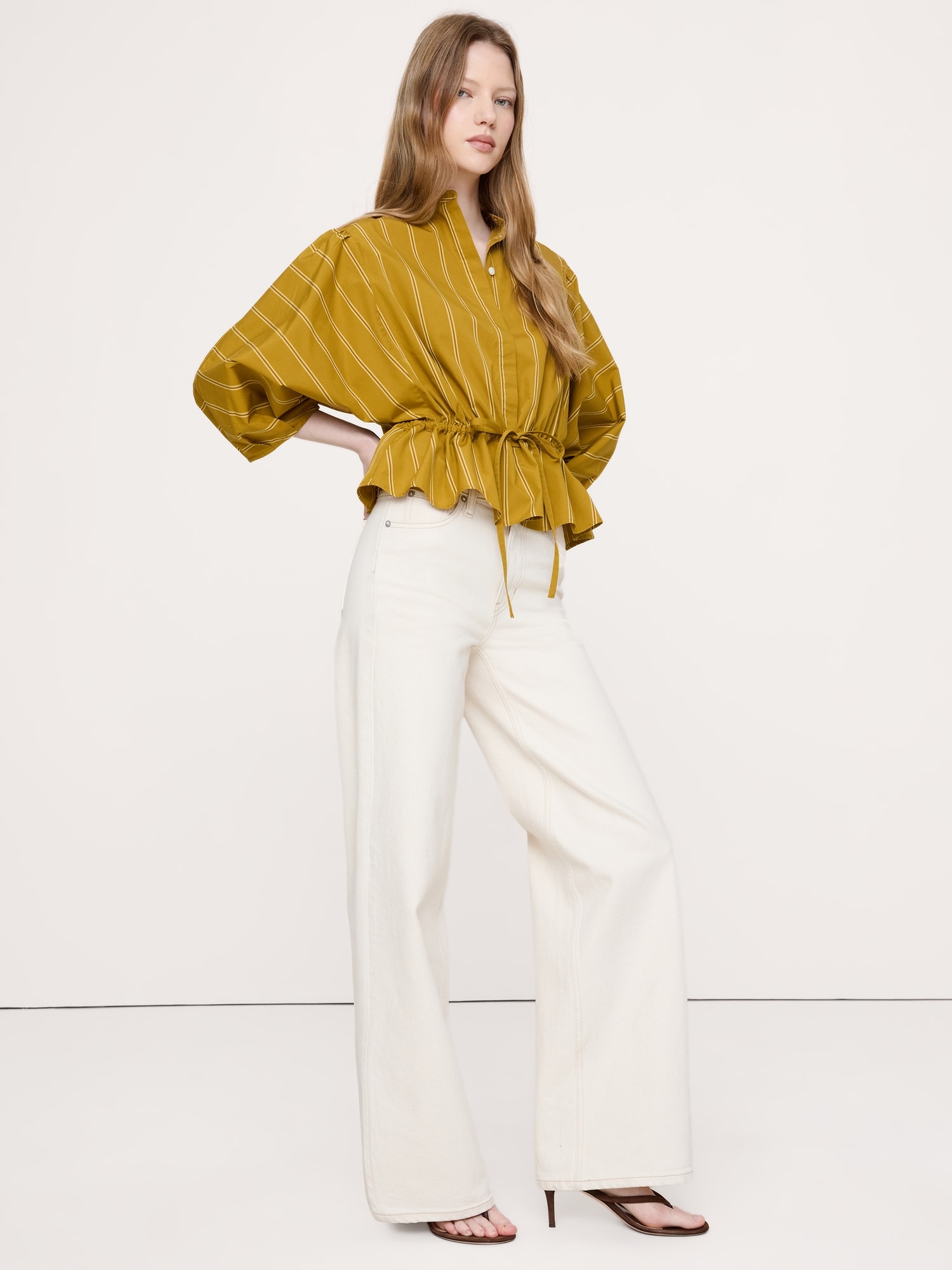 Image number 1 showing, Cotton Poplin Tie-Waist Top