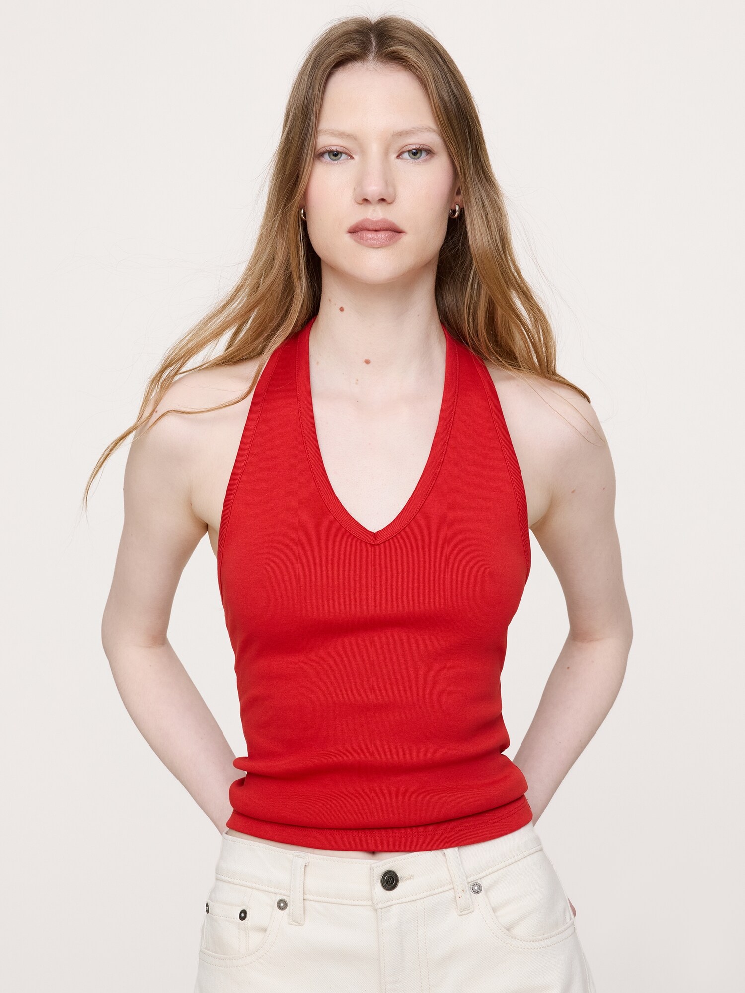 Image number 1 showing, Minimalist Cotton Halter Tank