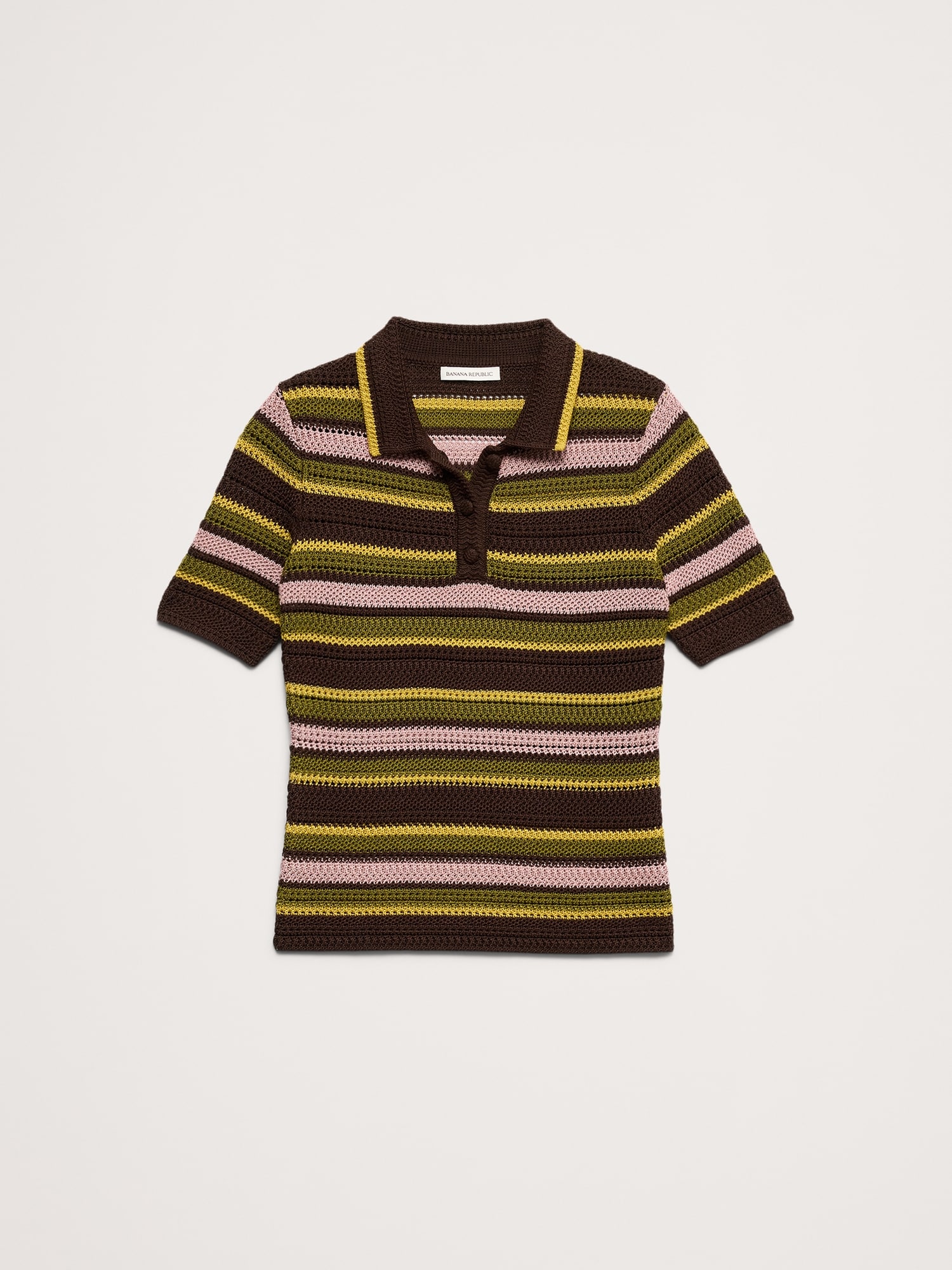 L'image numéro 4 présente Polo en coton crocheté à rayures