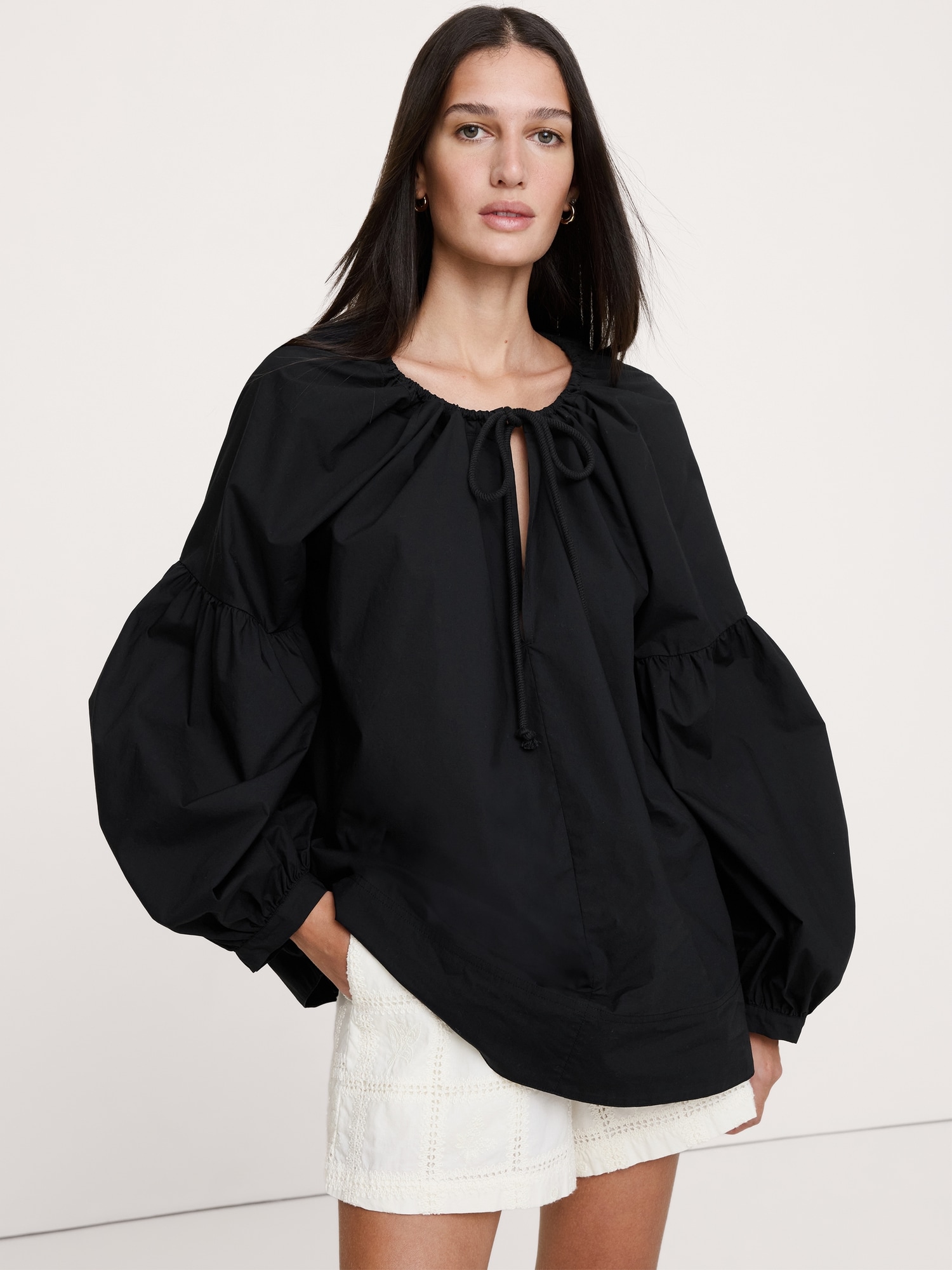 Image number 1 showing, Cotton Poplin Drawstring Top