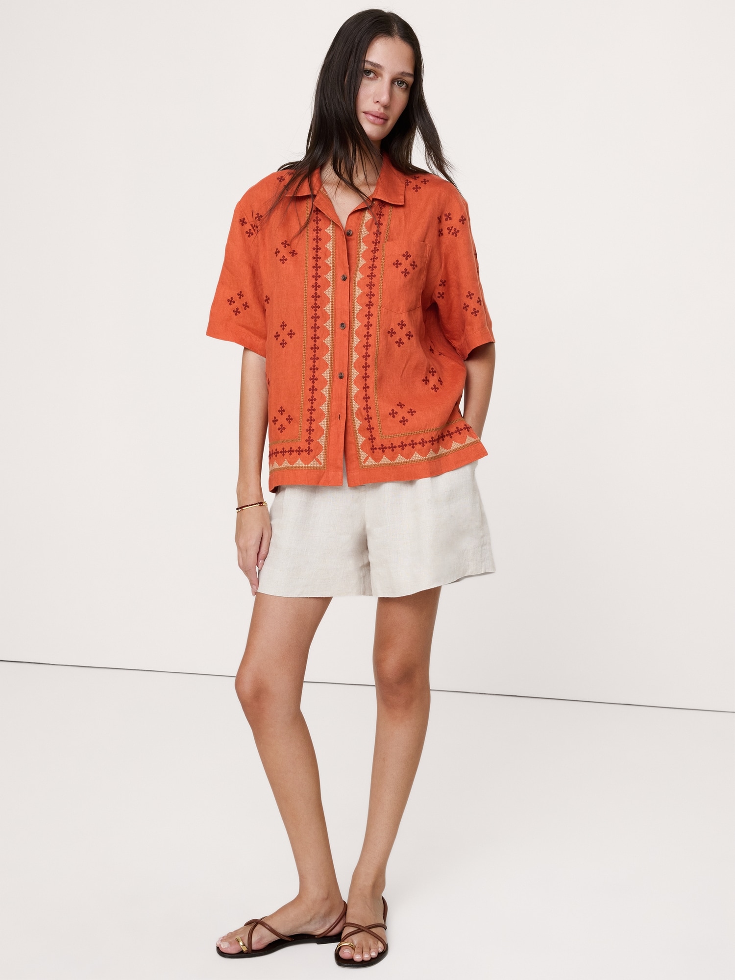 Image number 5 showing, Embroidered Linen Resort Shirt