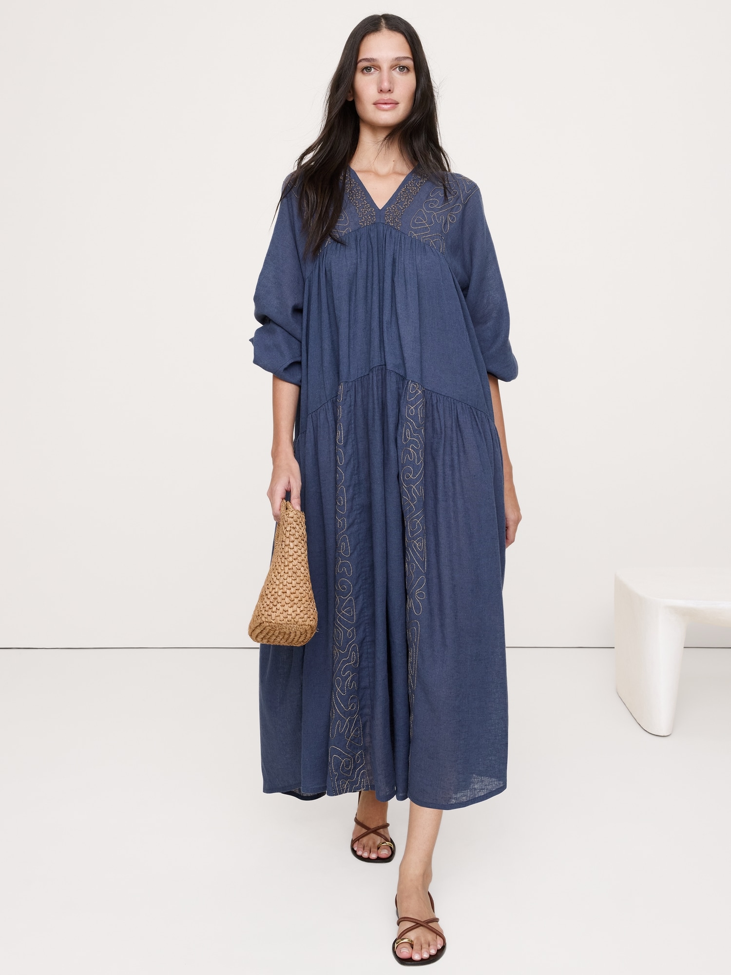 Image number 1 showing, Linen-Cotton Trapeze Maxi Dress