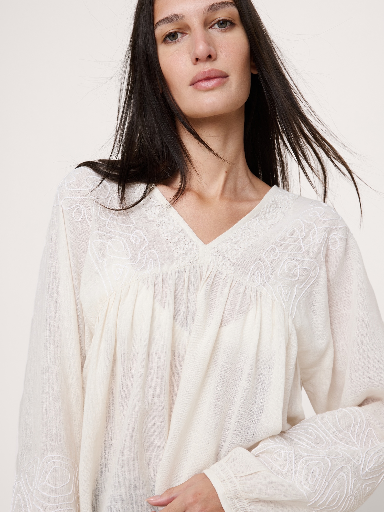 Image number 3 showing, Embroidered Linen-Cotton Top