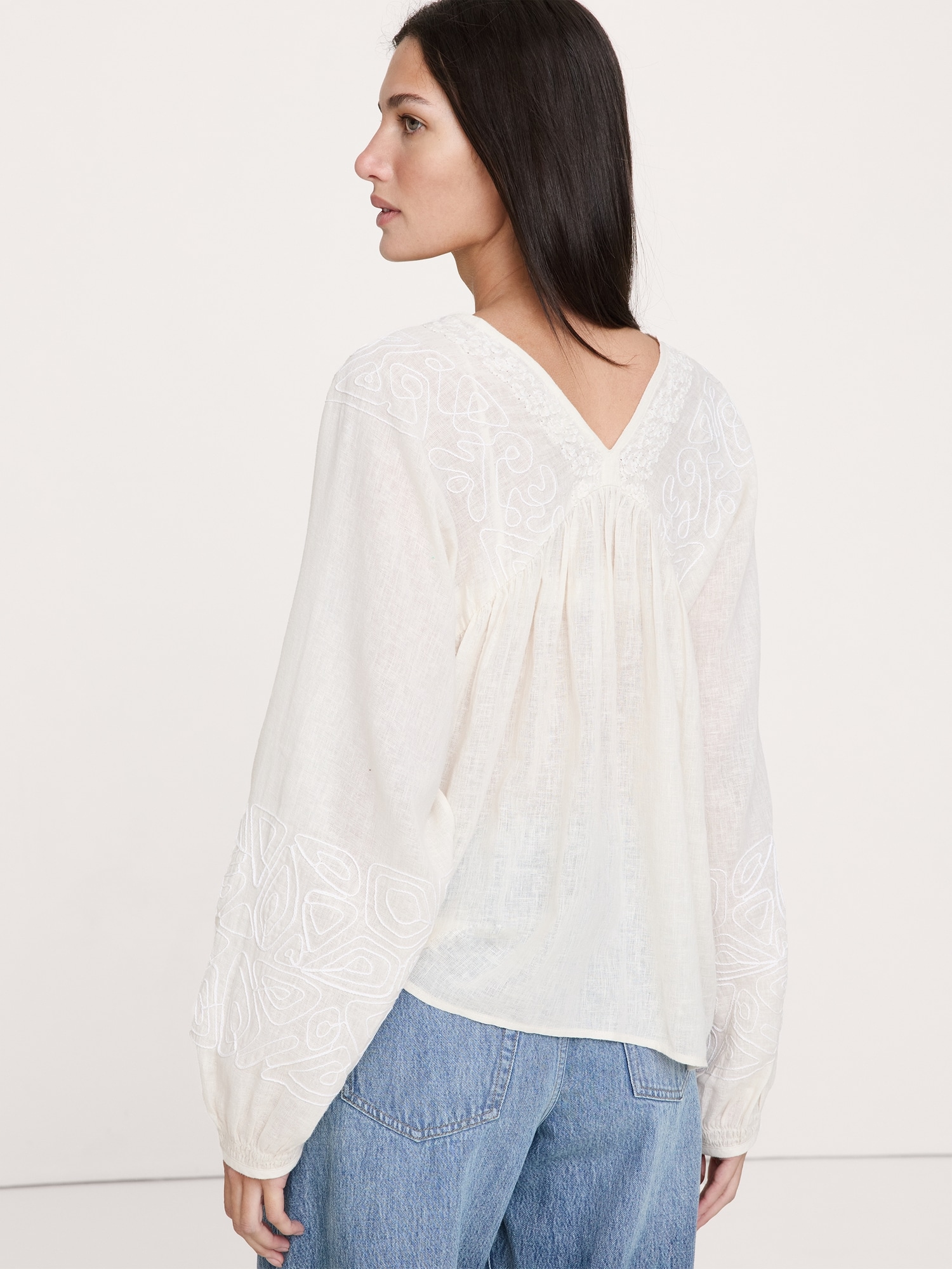 Image number 2 showing, Embroidered Linen-Cotton Top