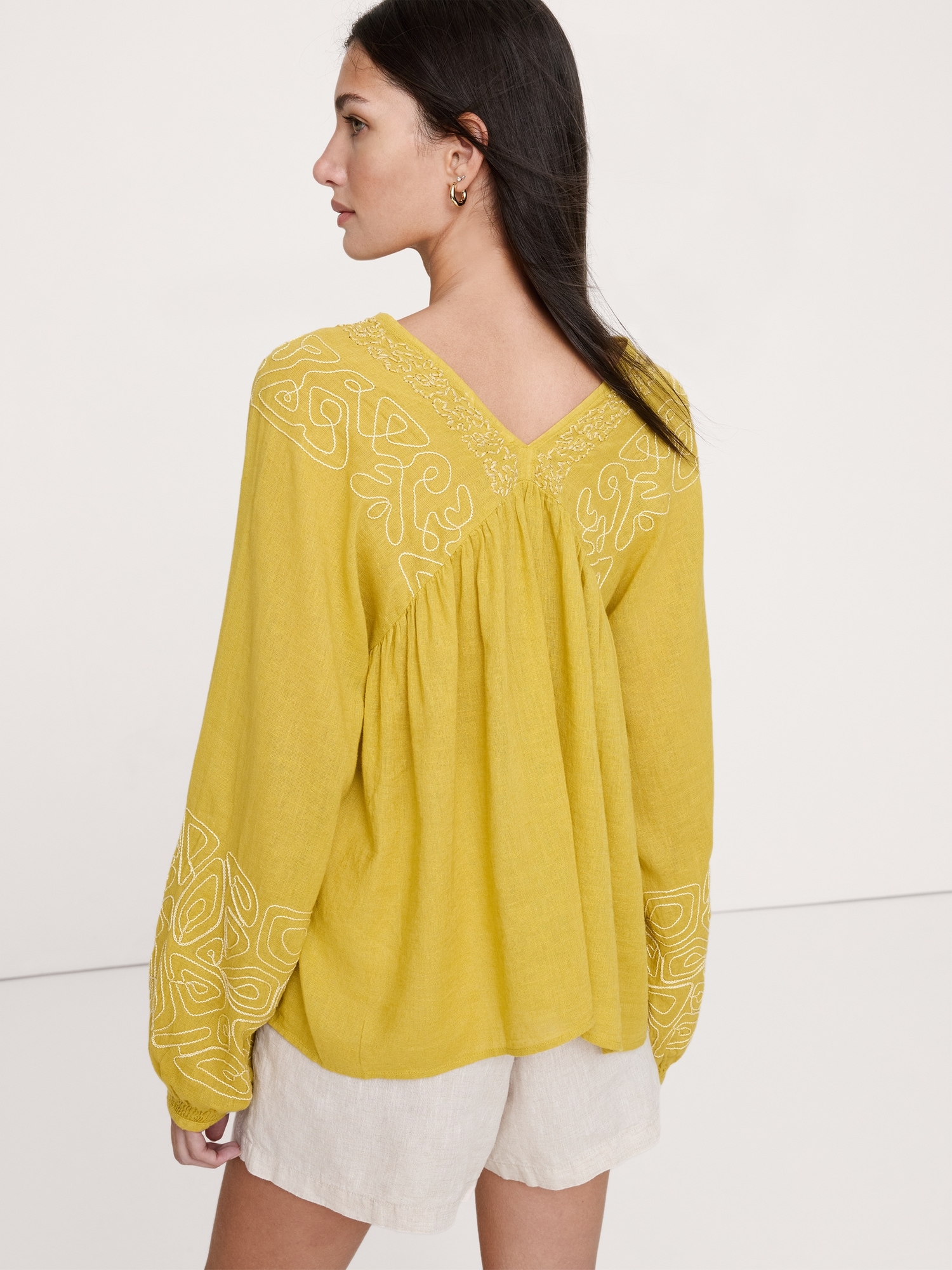Image number 5 showing, Embroidered Linen-Cotton Top