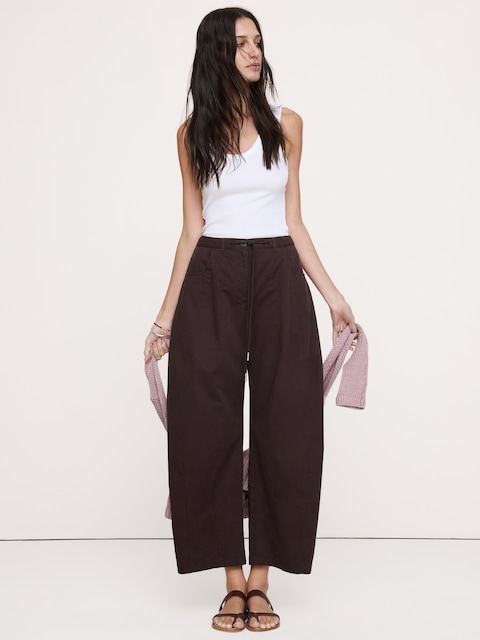 PANTALON COUPE BARIL TAILLE MI-BASSE EN POPELINE DE COTON