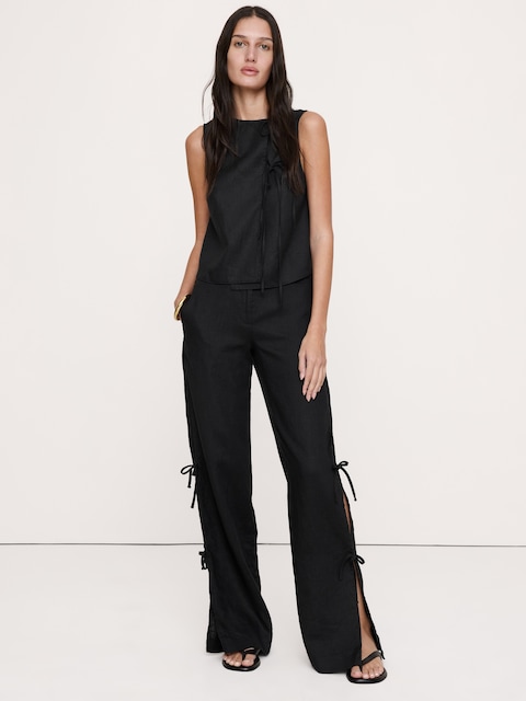 PANTALON JAMBE LARGE DE TOUS LES JOURS EN LIN À NOUER SUR LE CÔTÉ