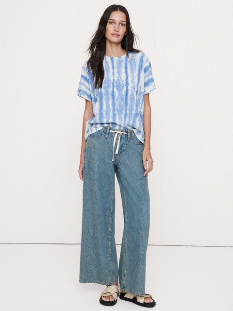T-SHIRT EN COTON FLAMMÉ, COUPE BOYFRIEND