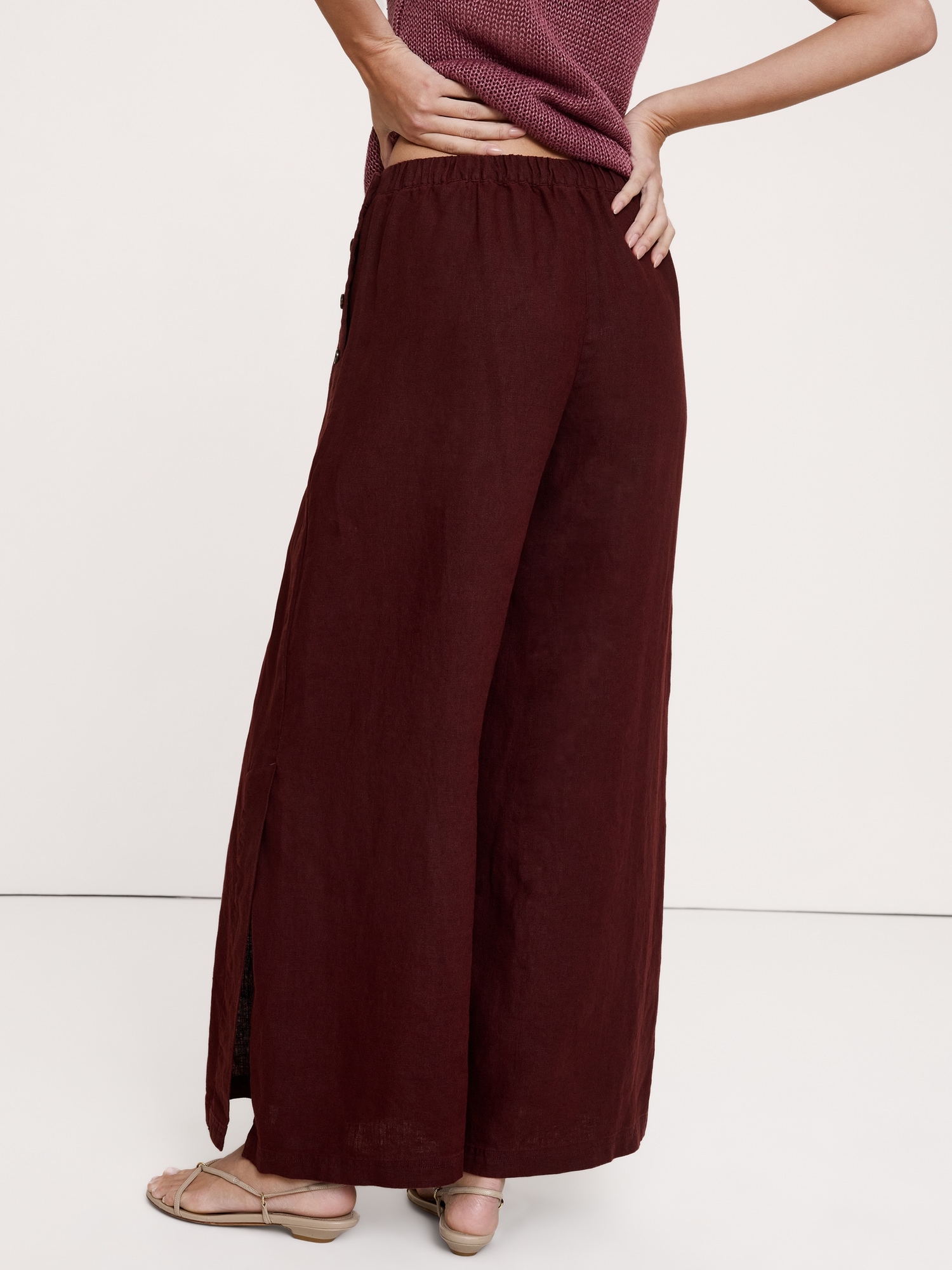 Image number 3 showing, High-Rise Wide-Leg Linen Pull-On Sailor Pant