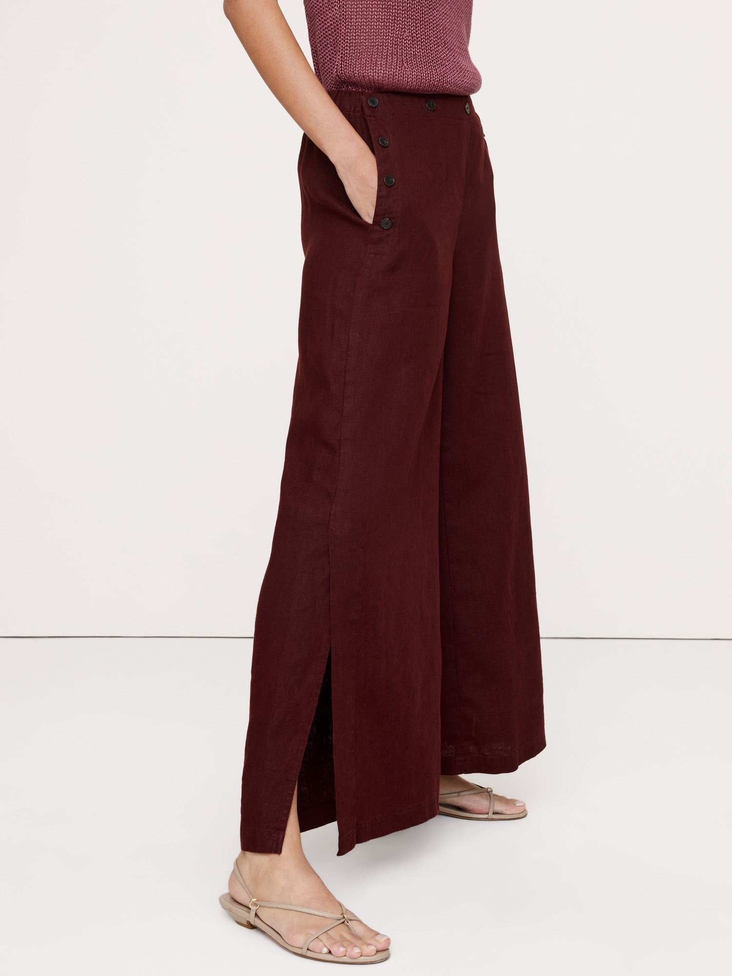 Image number 4 showing, High-Rise Wide-Leg Linen Pull-On Sailor Pant
