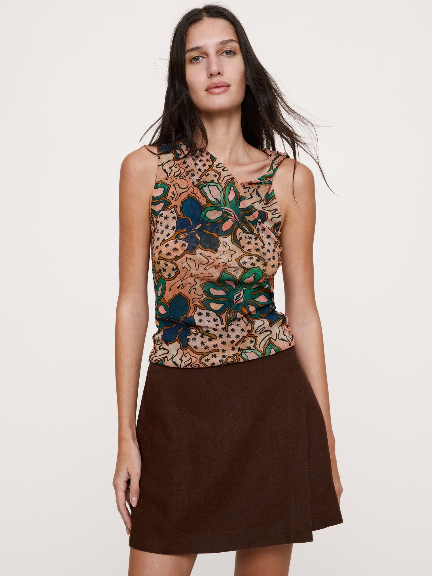 Image number 1 showing, Mesh Twisted-Shoulder Top