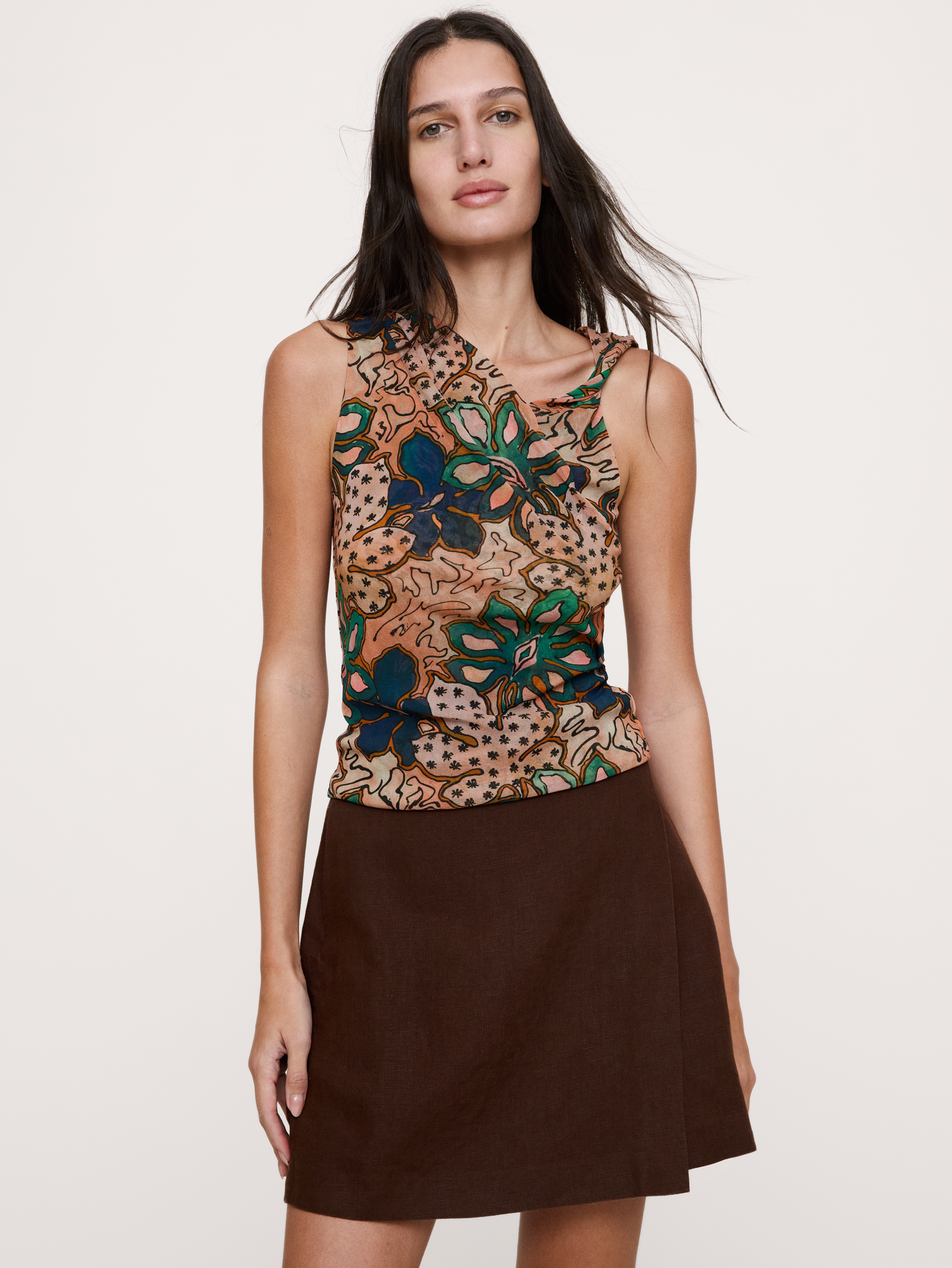 Mesh Twisted-Shoulder Top | Banana Republic