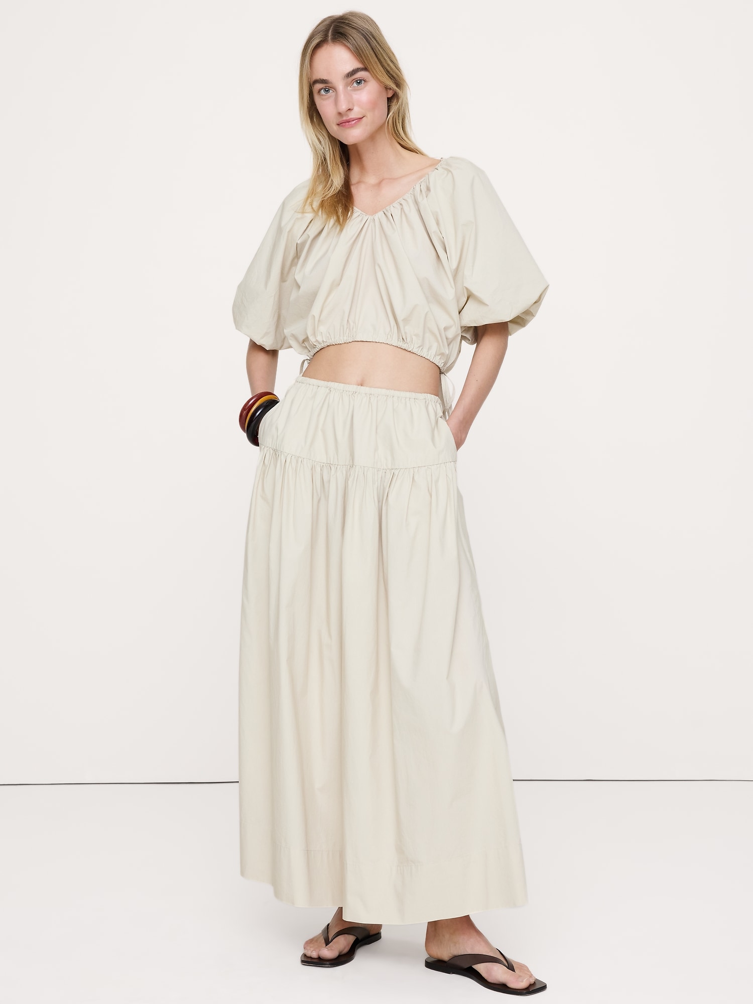 Image number 5 showing, Tiered Cotton Poplin Maxi Skirt