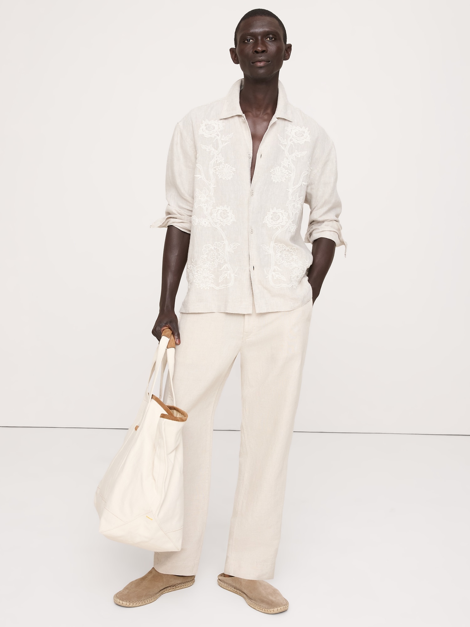 Image number 1 showing, Relaxed-Fit Embroidered Linen Long-Sleeve Resort Shirt
