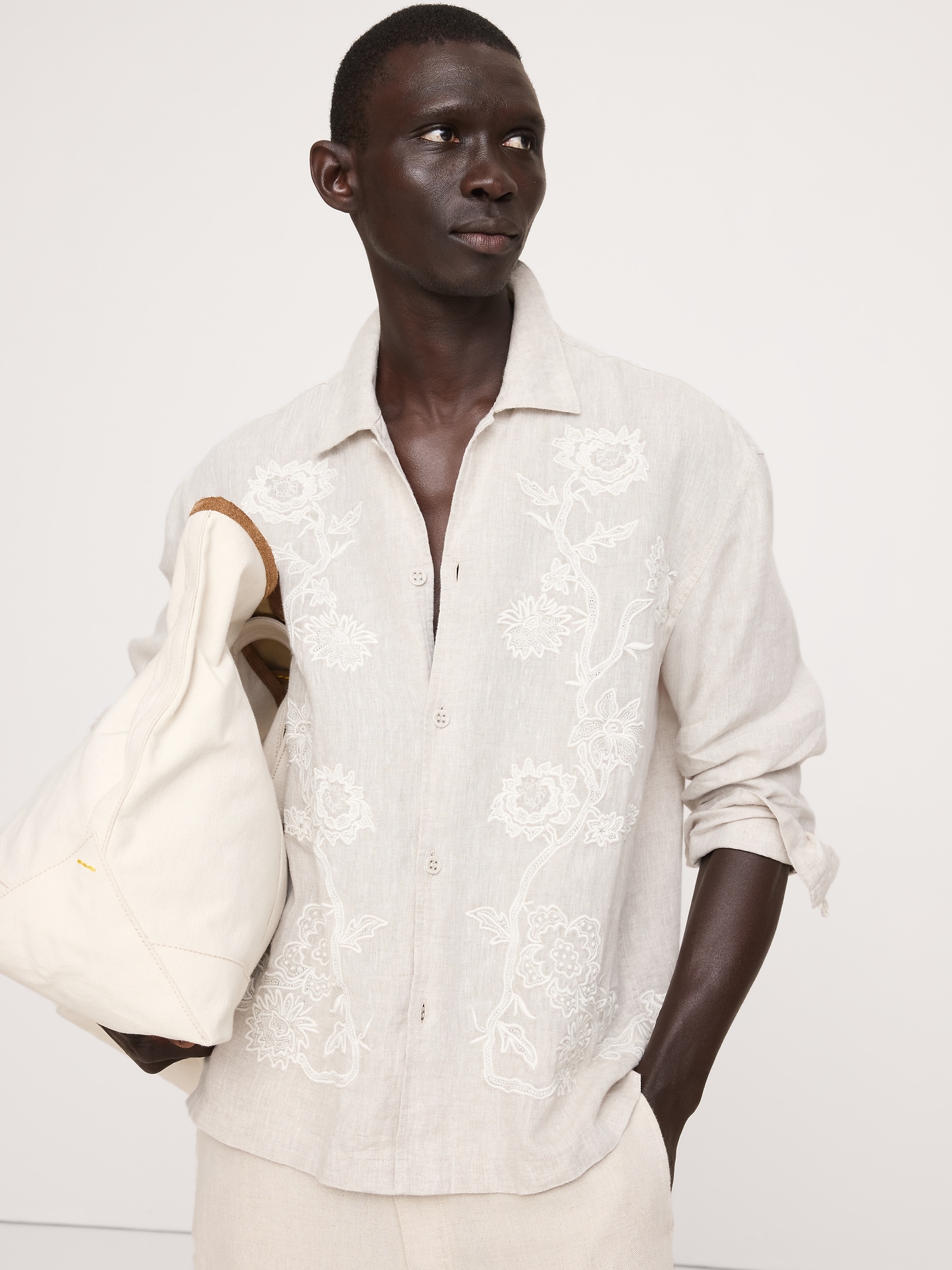 Image number 3 showing, Relaxed-Fit Embroidered Linen Long-Sleeve Resort Shirt