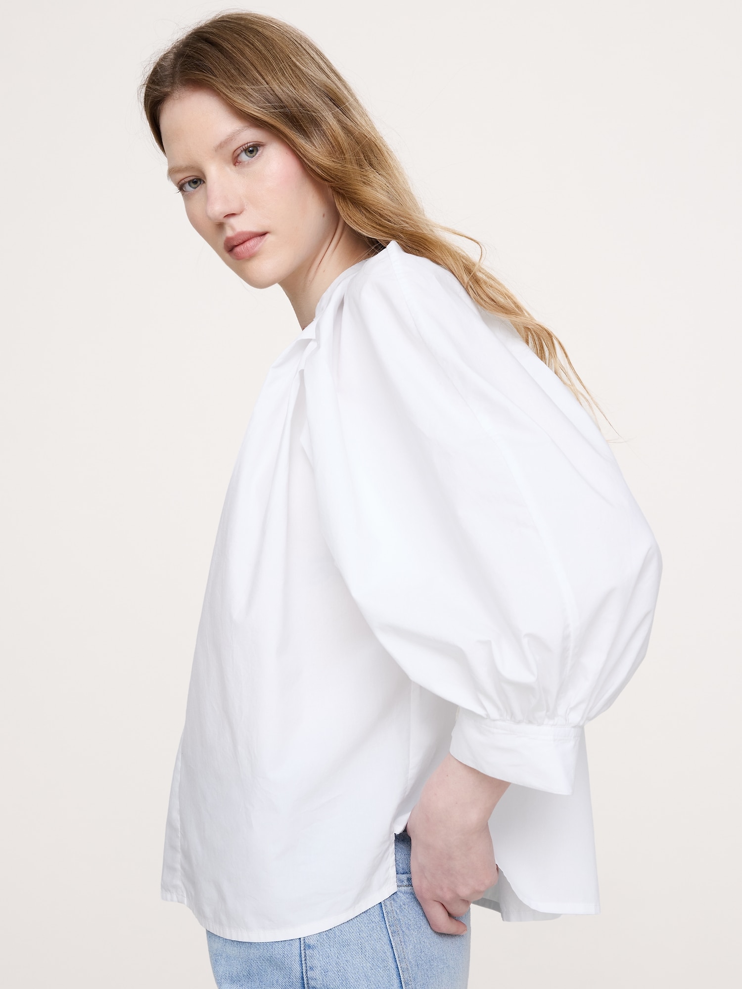 Image number 6 showing, Cotton Poplin Split-Neck Top