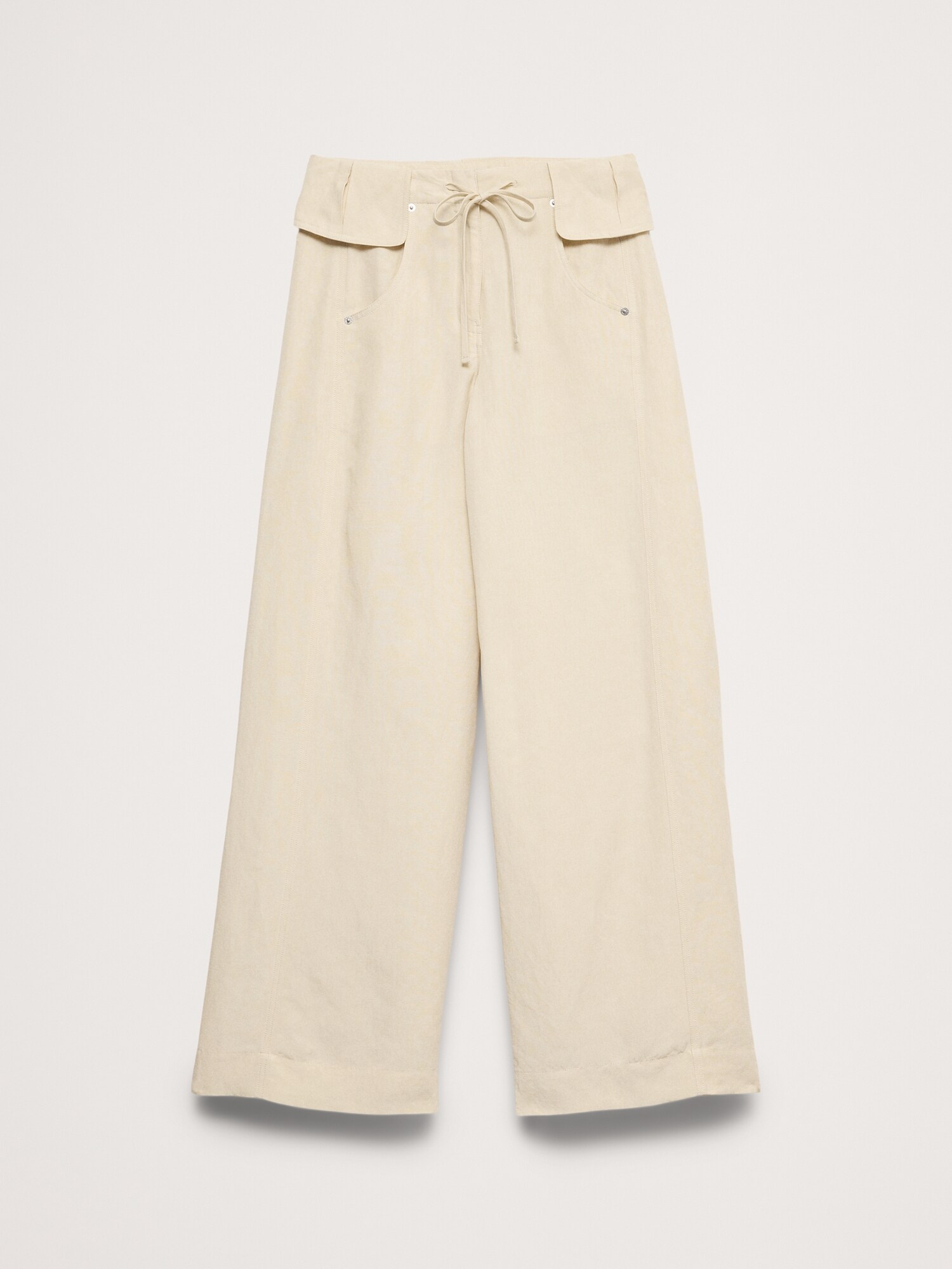 Image number 8 showing, Wide-Leg TENCEL™-Linen Pant with Foldover Waistband