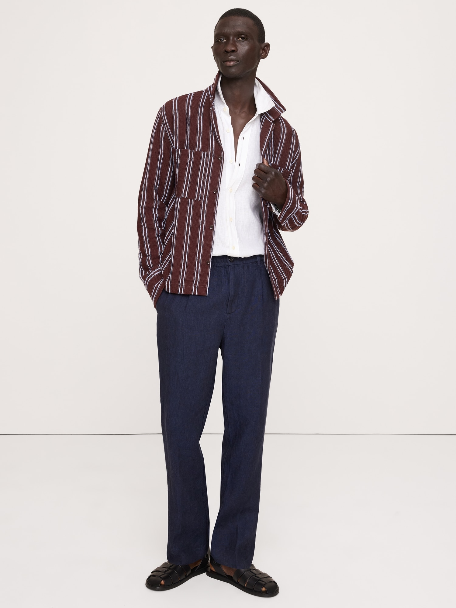 Image number 1 showing, Straight Linen Pull-On Dress Pant