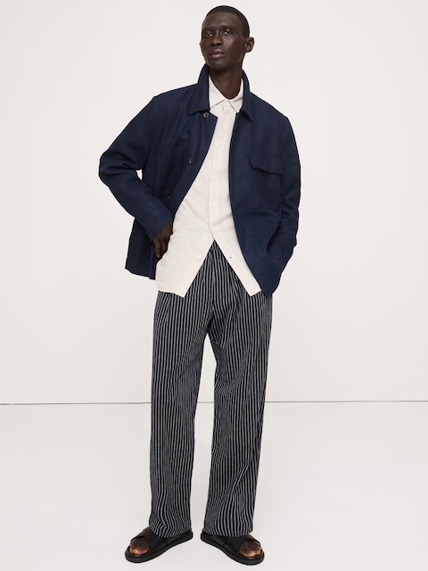 PANTALON DÉCONTRACTÉ À TAILLE EXTENSIBLE EN LIN ET COTON À PLIS