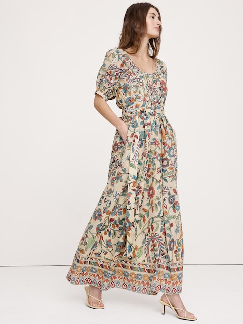 ROBE LONGUE À ENCOLURE DÉGAGÉE EN COTON LÉGER
