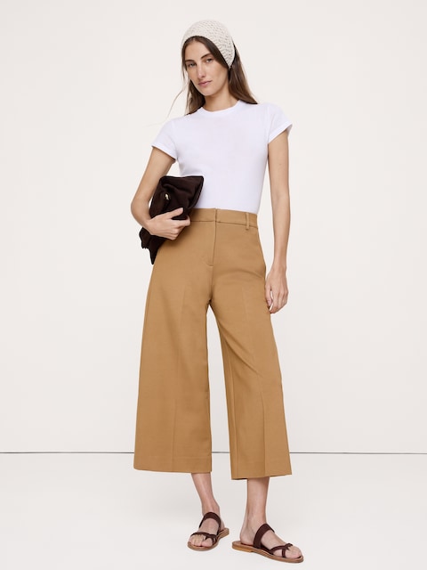 PANTALON GAUCHO À TAILLE HAUTE EN TRICOT POINT DE ROME