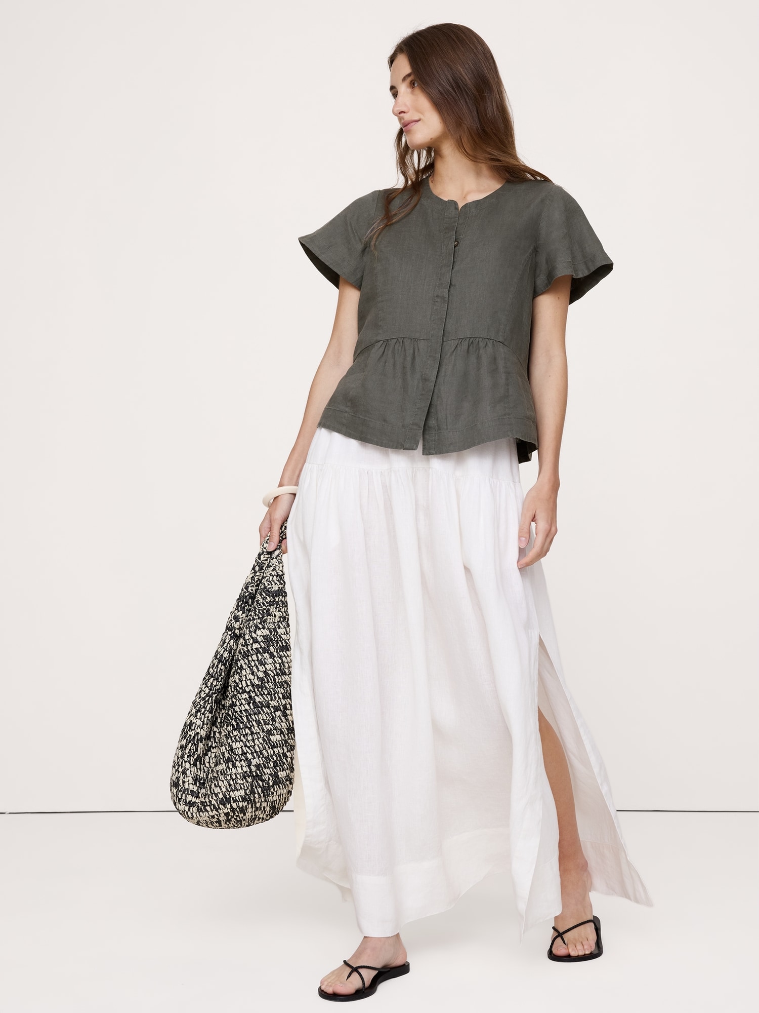 Image number 1 showing, Linen Flutter-Sleeve Top