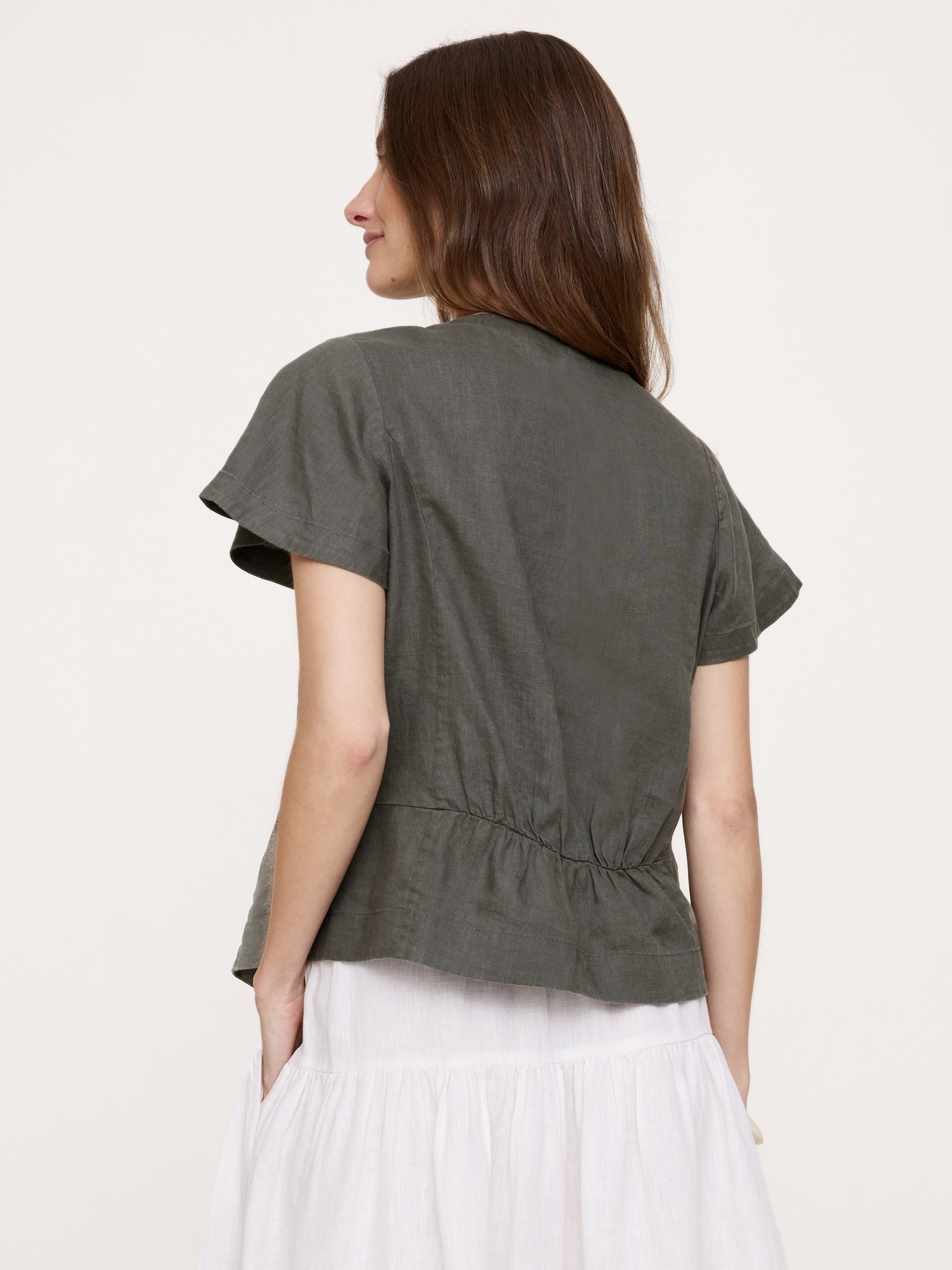 Image number 3 showing, Linen Flutter-Sleeve Top