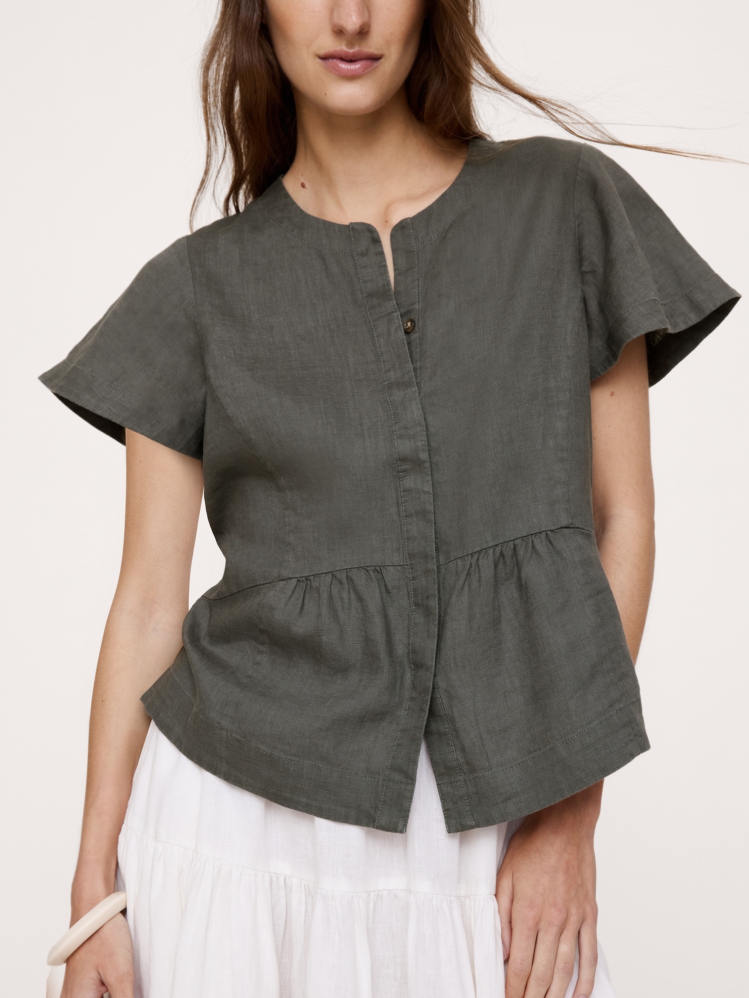 Image number 4 showing, Linen Flutter-Sleeve Top