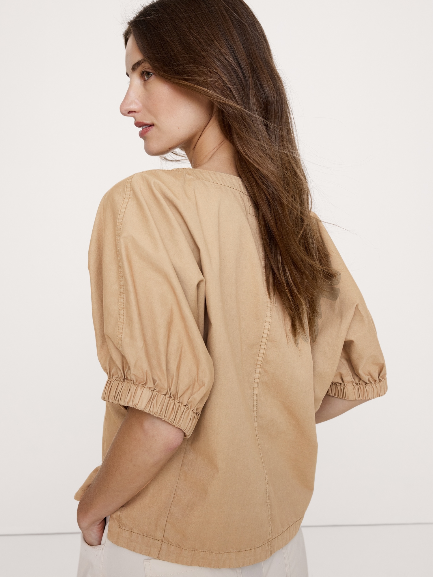 Image number 5 showing, Cotton Twill Puff-Sleeve Top