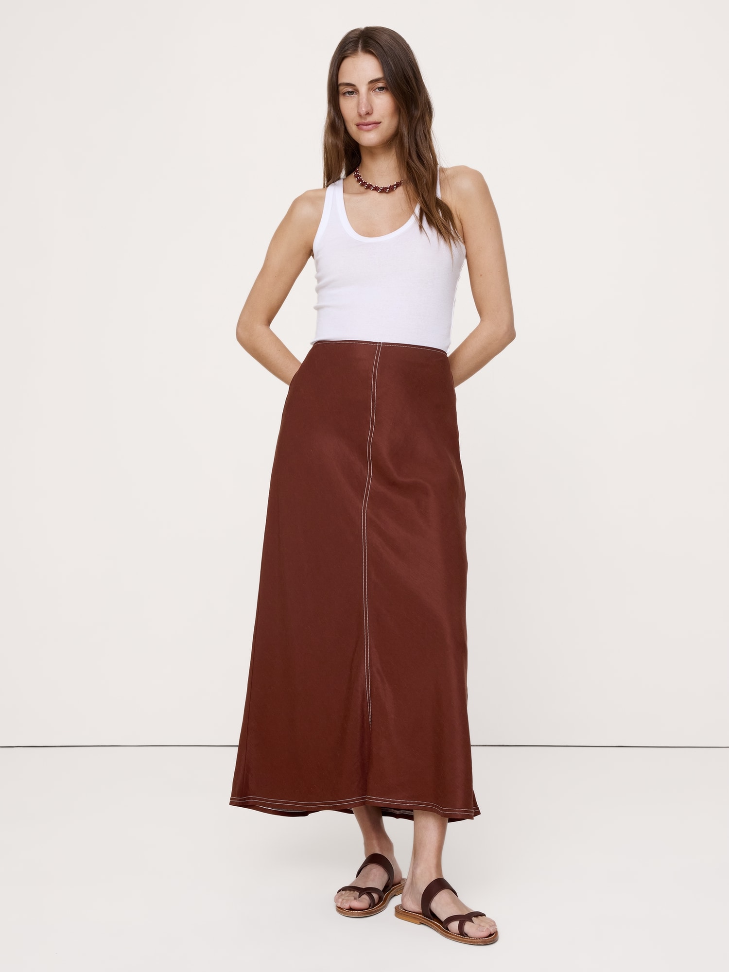 Image number 8 showing, Viscose-Linen Bias-Cut Maxi Skirt