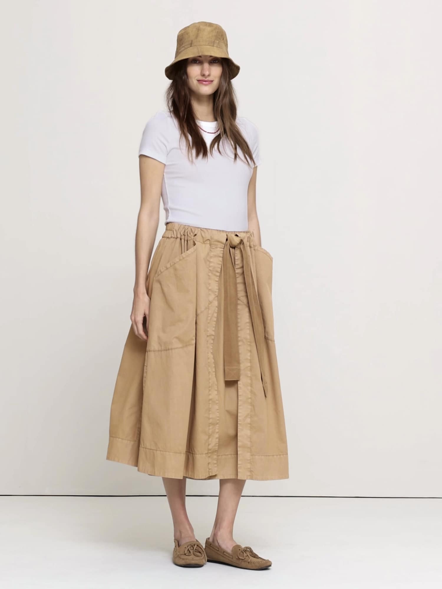Cotton Twill Utility Midi Skirt