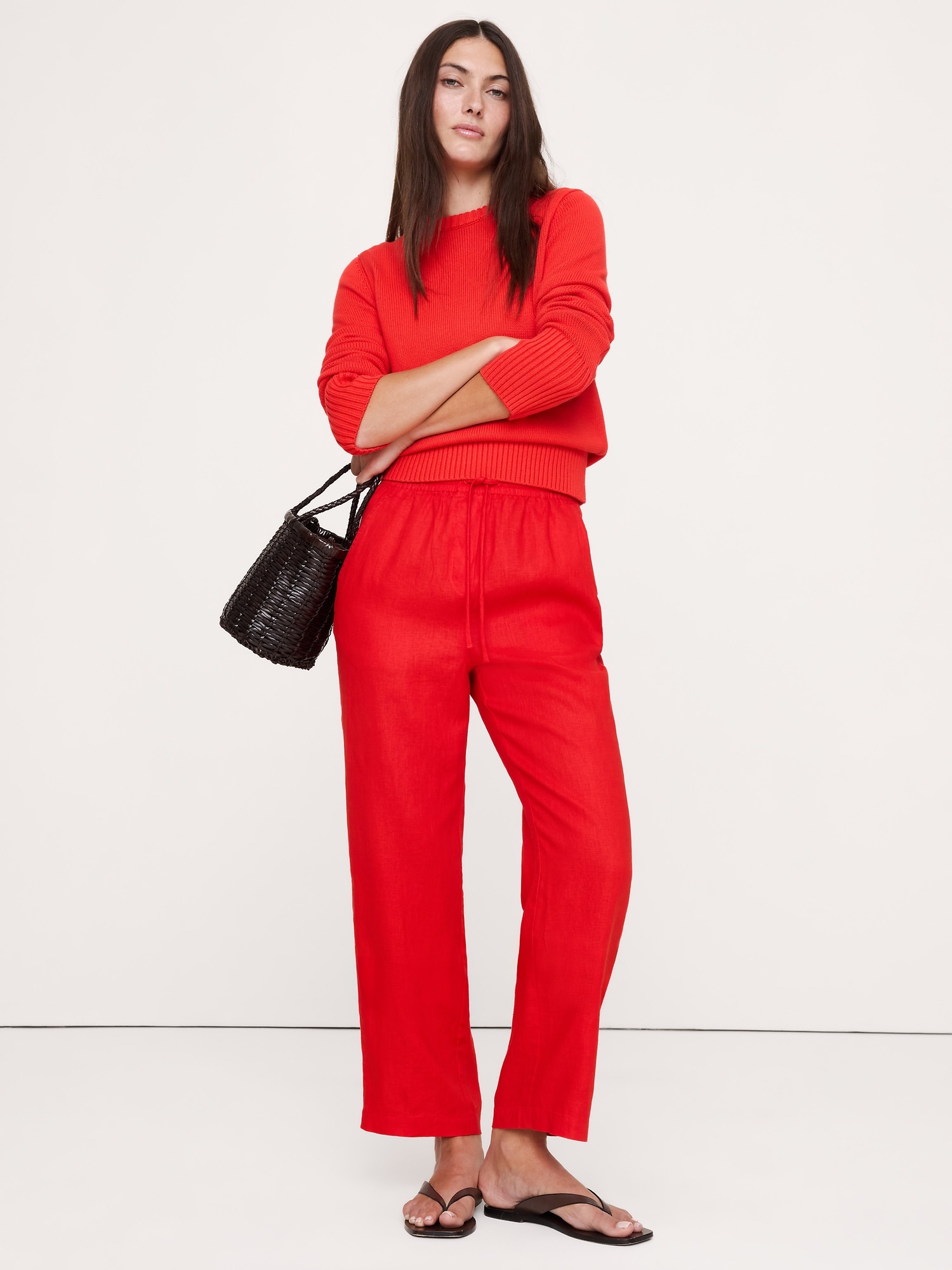 L'image numéro 1 présente Pantalon droit à taille extensible en lin Escapade