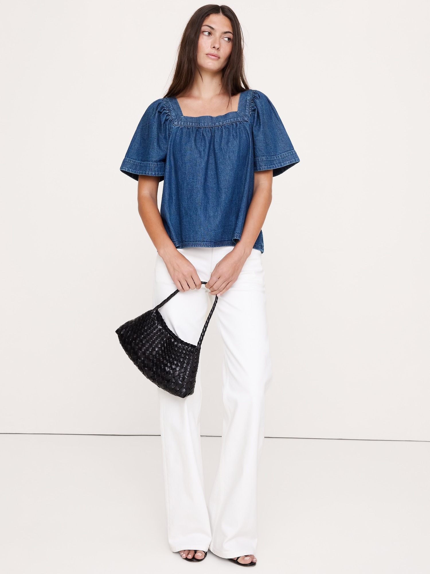 Image number 1 showing, Chambray Square-Neck Top