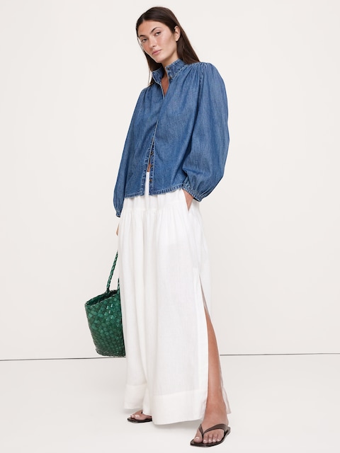 CHEMISIER À ÉPAULES FRONCÉES EN DENIM