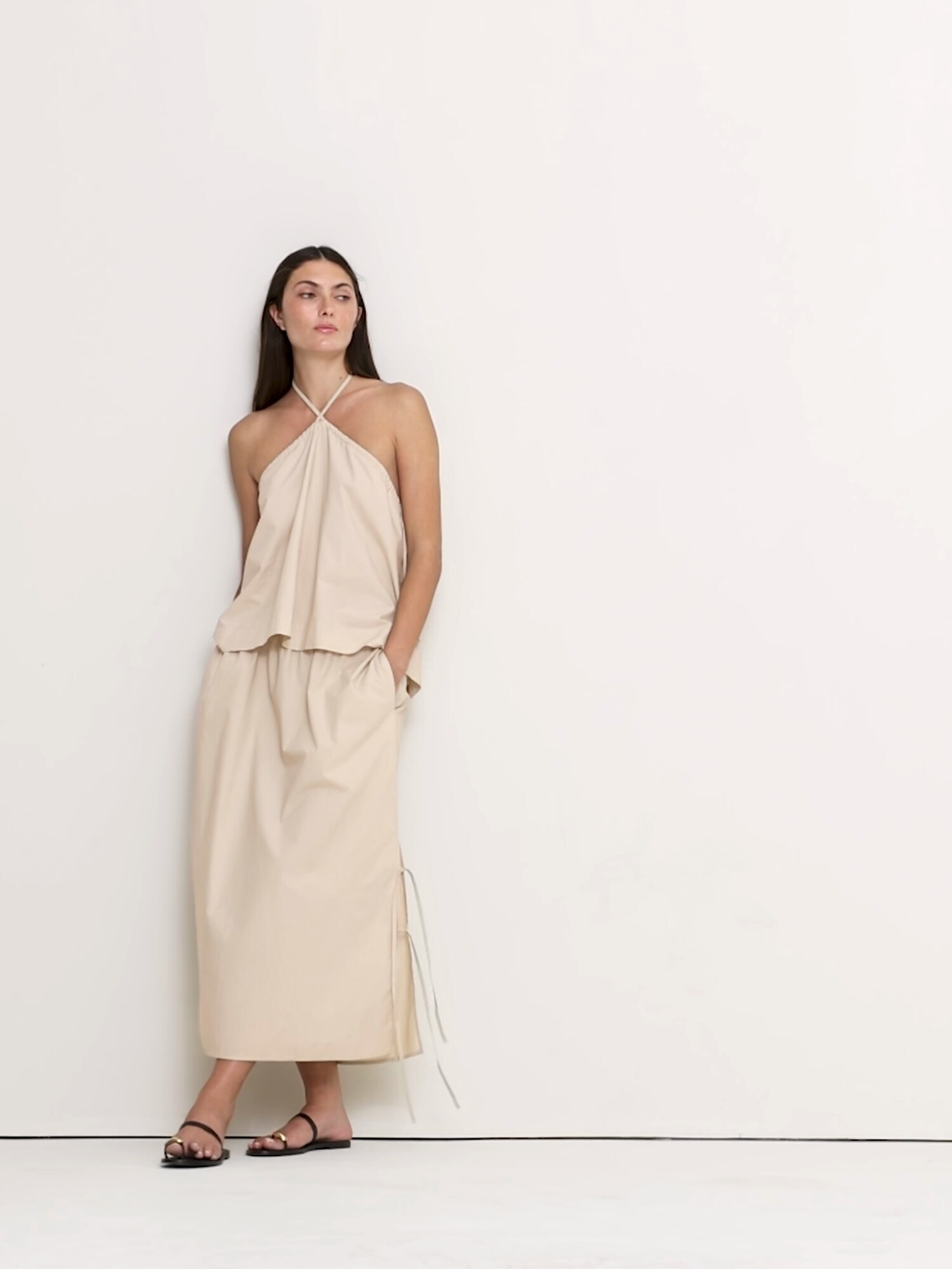 Cotton Poplin Side-Tie Midi Skirt