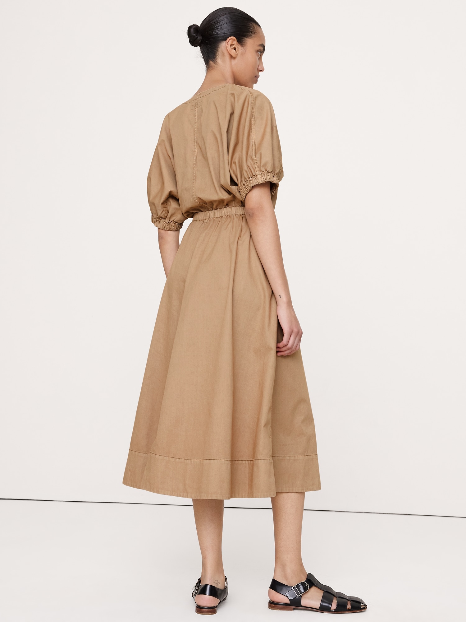 L'image numéro 7 présente Robe mi-longue à manches bouffantes en sergé de coton