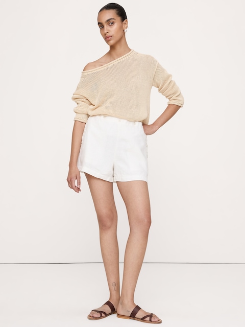 SHORT DE MARIN À TAILLE EXTENSIBLE EN LIN DE 9 CM